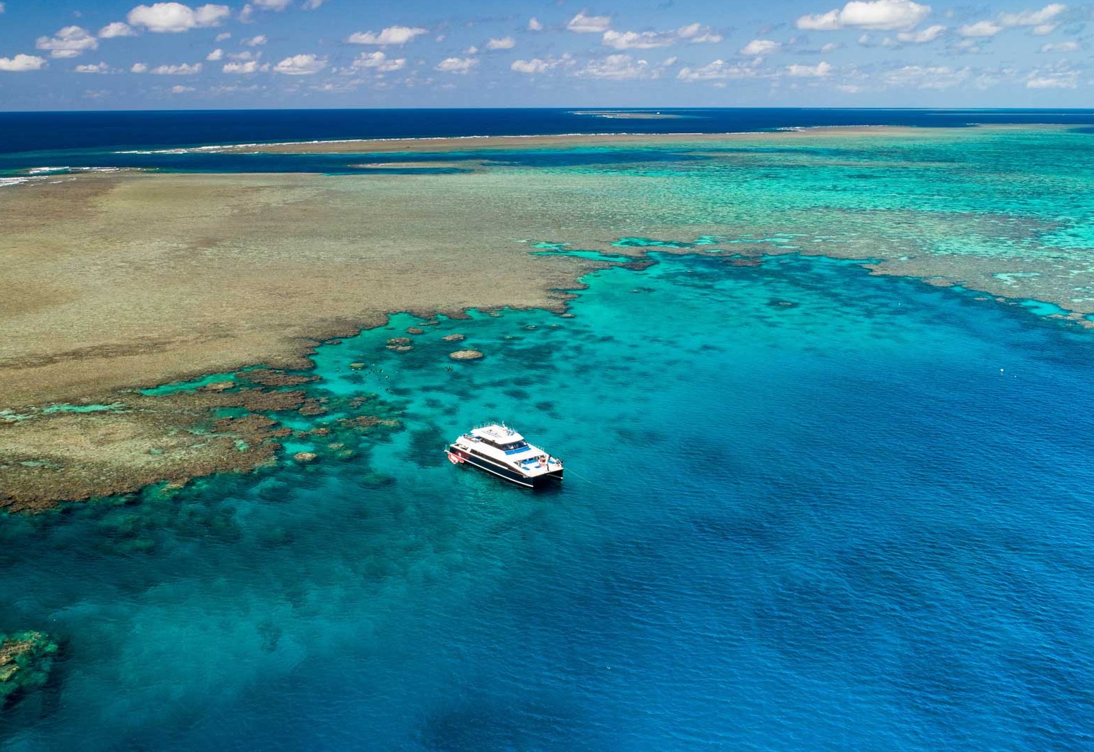 calypso curises boat and crystal clear water at te great barrier reef